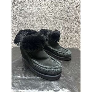 Mou Mini‎ Eskimo Special Leather Slip On Platform Boots Black Womens Size 8
